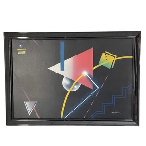 Memphis Style / Postmodern - Airbrush auf Leinwand - Abstrakt - Signiert vom Künstler - 1980er/1990er Jahre