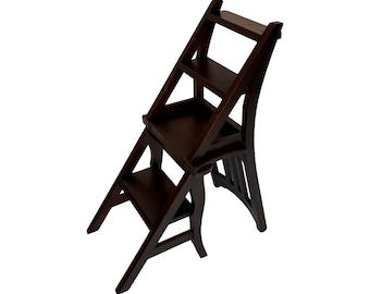 Antique Library stairs / Collapsible chair - French hardwood - Invented by Benjamin Franklin (Franklin-chair)!
