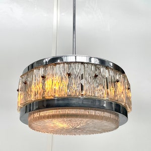 Vintage 70’s hanging pendant - Solid glass (no cracks) - Original and including ceiling canopy