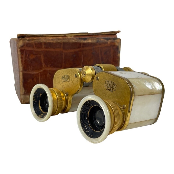 Carl Zeiss Jena - Teleater - Antique German made theater viewer / binoculars / Opera Glasses - Brass casing with mother of pearl - ca. 1930