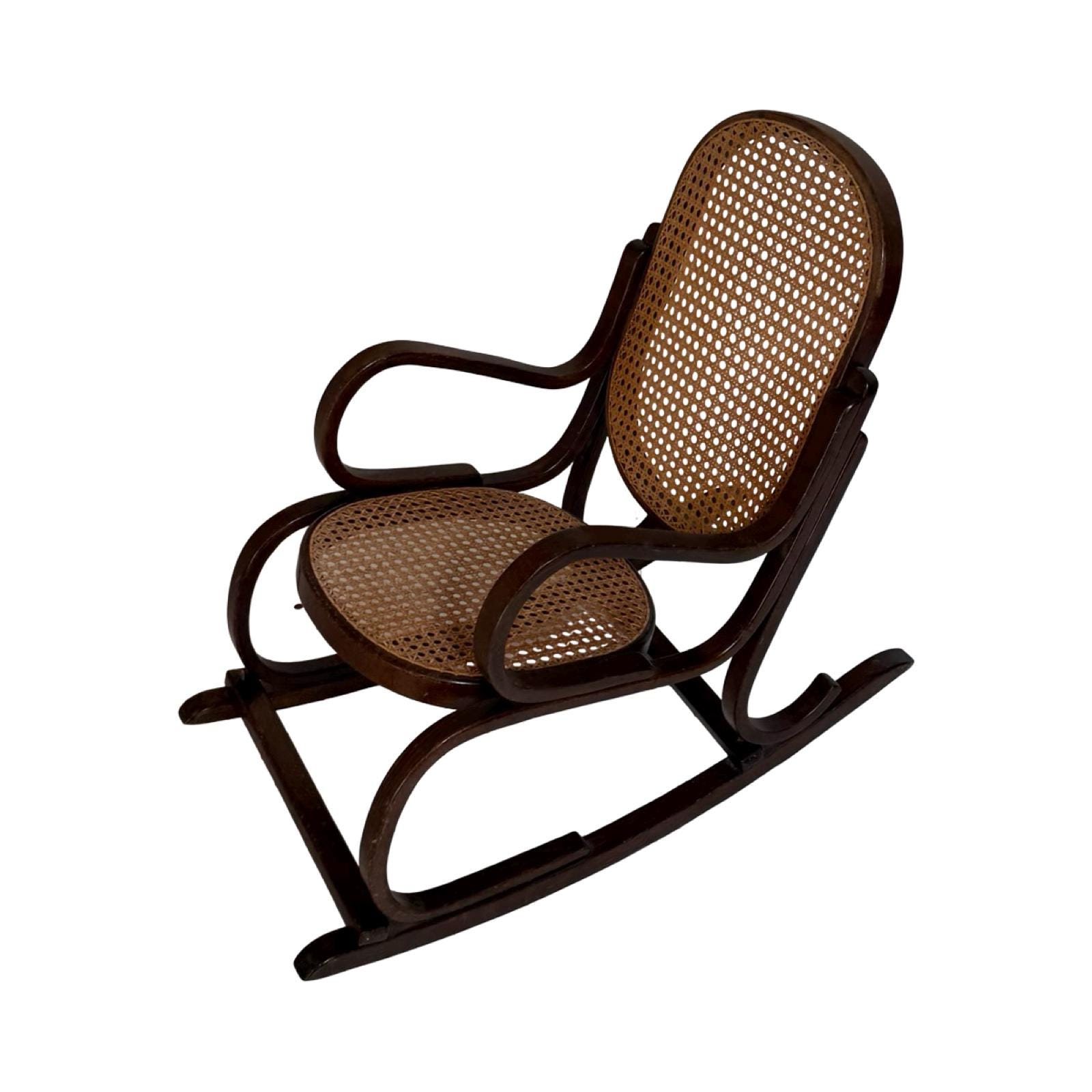 アンティーク - 曲げ木、子供用ロッキングチェア - 籐の座席 - トー