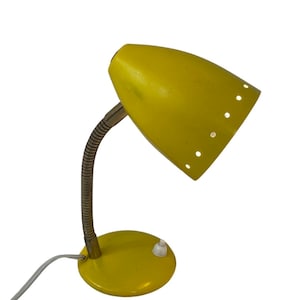 Vintage Desk lamp - Yellow - Brass Gooseneck and power switch on the base