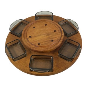 Digsmed - Lazy Susan / Serving Tray - Teak wood and smoked glass - 1950’s Scandinavian design