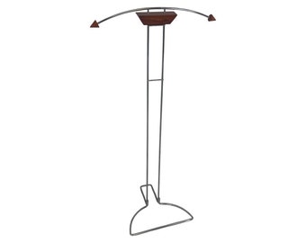 Memphis Style / Postmodern design - Dressboy / Valet Stand - Chrome frame with wooden accents