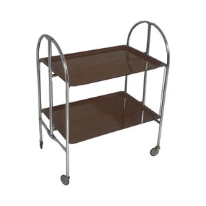 Vintage - Foldable serving tray / tea trolley - Brown - Chrome tubular frame