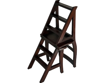 Antique Library stairs / Collapsible chair - French hardwood - Invented by Benjamin Franklin (Franklin-chair)!
