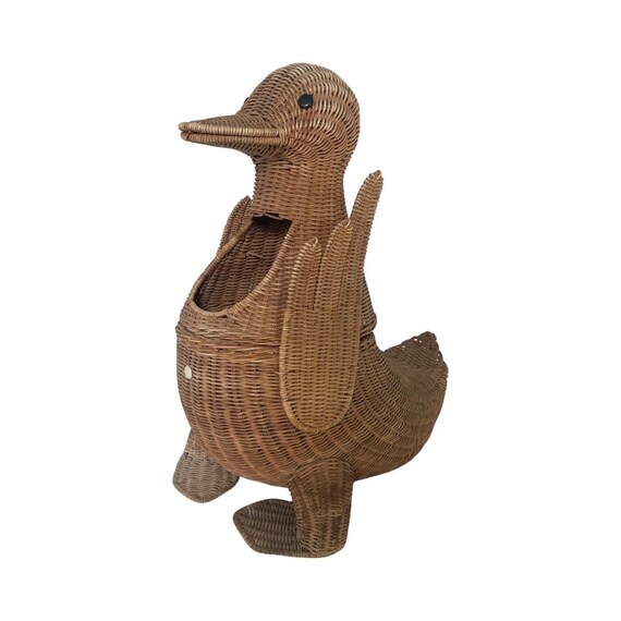 【期間限定出品】50’s Zimbabwe Brown Duck JK 40 Olivier Cajan - Duck Shaped Laundry or Newspaper Basket - Wicker