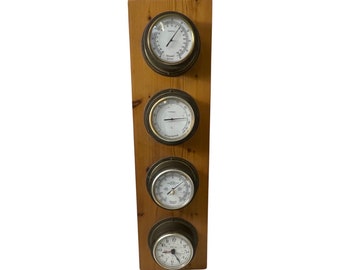 Inproco / Marine time - Instruments nautiques vintage et horloge montés sur bois - Boîtier en laiton, testé et fonctionnel