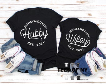 Honeymoon Shirts | Wifey Hubby | Mr Mrs Shirts | Newlywed Shirts | Just Married T-Shirts | Engaged Matching Set | Unisex T-Shirts