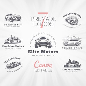 7 Cars Logo Designs Premade Car Logo Editable Car Rental Logo Canva Car Dealership Logo DIY Hand Drawn Logos Automotive Canva Logo Template