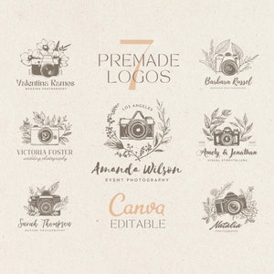 7 Photography Logo Designs, Premade Camera Logo, Editable Photography Logo, Canva Logo, Watermark Logo, DIY Logo Designs, HandDrawn Logos