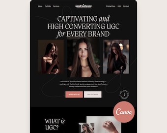 UGC Canva Website Template UGC Portfolio Dark Landing Page for Content Creator Web Site