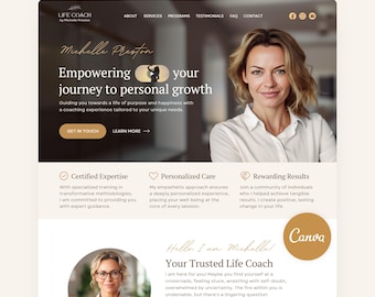 Therapist Canva Website Template Coaching Template Boho Life Coach Web Site Editable One Page