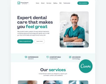 Dentist Website Template Canva Website for Dental Clinic Blue Medical Full Site Family Practice