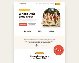 Daycare Website Template ABA Therapy Center Canva Template Child Therapist Web Site Private School