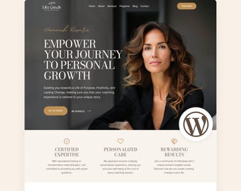 Plantilla de WordPress para coaching de vida, sitio web completo para coaching, plantilla de WordPress editable para terapeutas