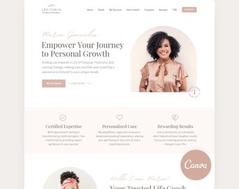 Therapist Canva Website Life Coach Canva Template Coaching Web Site Editable Landing Page Pink