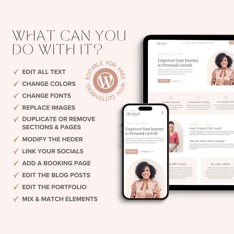 Coaching Wordpress-tema Terapeut Komplett webbplats Livscoach Wordpress-mall Redigerbar Wordpress-blogg bild 6