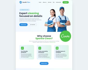 Cleaning Services Website Canva Template Maid Service Editable Web Site Cleaning Business Multi Page