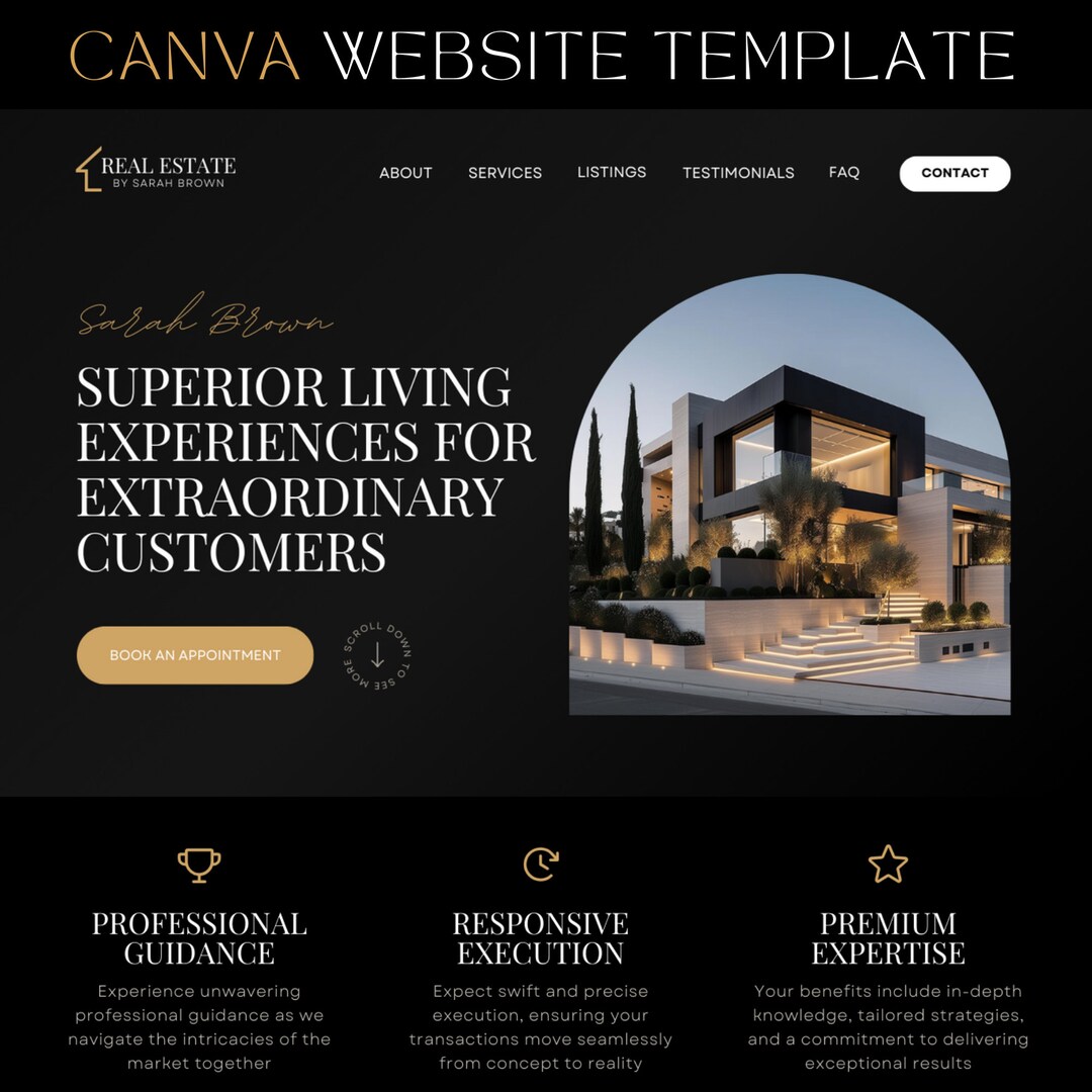 Real Estate Website Template Canva Website for Realtor Boho Landing ...