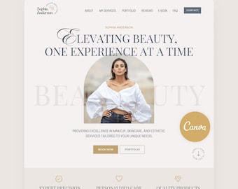 Beauty Salon Canva Website Template Skincare Template Editable Landing Page Luxury Web Site Esthetician
