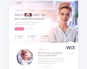 Plantilla de Wix para esteticista Sitio web de Wix para salón de belleza Página de ventas de productos para el cuidado de la piel Sitio web rosa Medspa