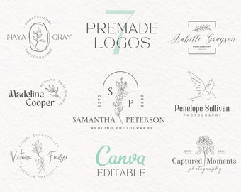 7 Photography Logo Designs, Premade Botanical Logo, Editable Photography Logo, Canva Logo Template, DIY Logo, Photography Watermark Logo