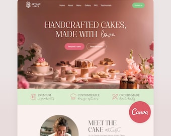 Cake Artist Website Template Baker Canva Template Bakery Multi Page Pastry Chef Full Site