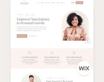 Wix Template for Therapist Wix Full Website Life Coach Coaching Web Site Boho Pink