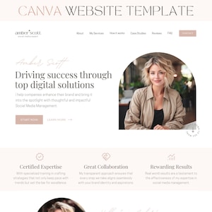 Social Media Manager Website Template Virtual Assistant Canva Website Digital Marketing Agency Boho Landing Page Content Creator One Page