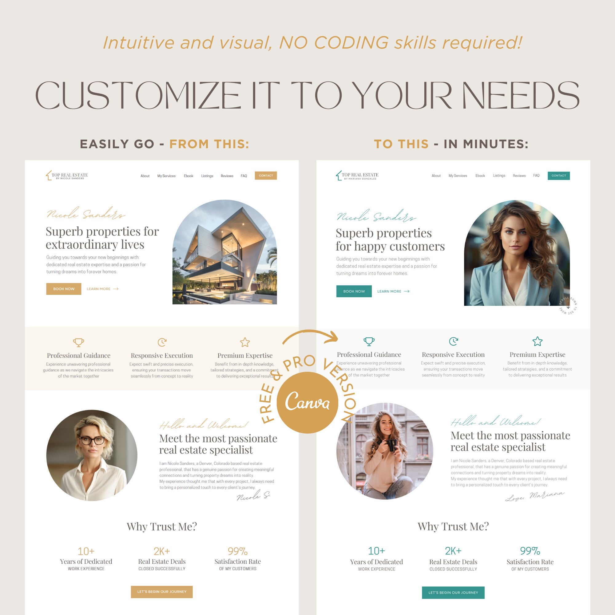 Real Estate Canva Website Template Realtor Canva Landing Page Agent ...