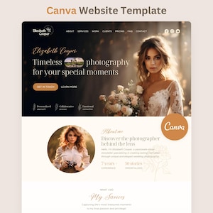 Wedding Photography Website Template Canva Template for Photographers Boho Landing Page Editable Web Site