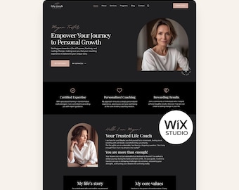 Therapist Wix Studio Template Dark Coaching Website Template Editable Black Site for Coaches