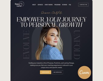 Coaching Website Template Canva Template for Life Coach Boho Landing Page Therapist Web Site