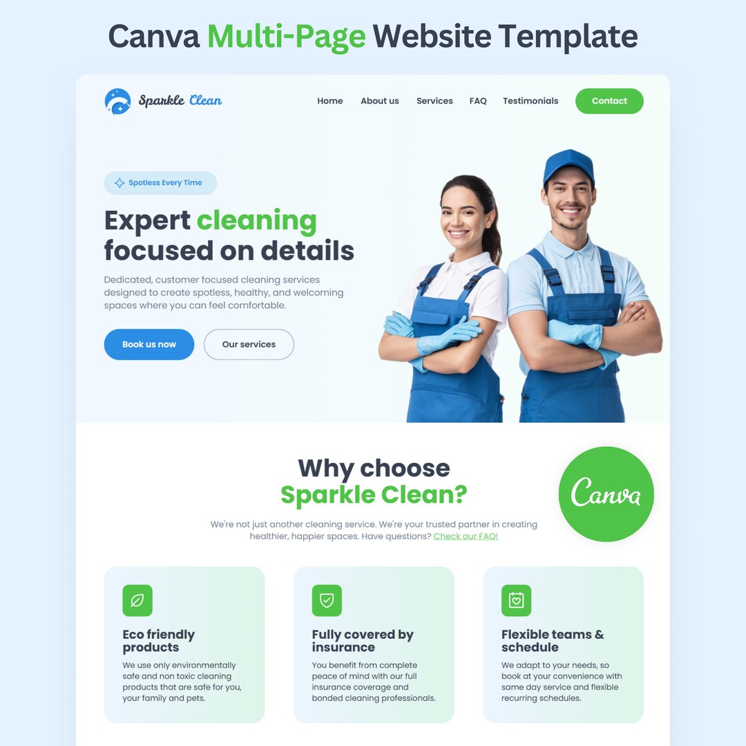 Cleaning Services Website Canva Template Maid Service Editable Web Site ...