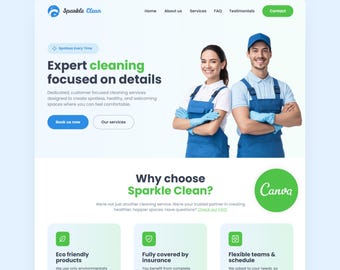 Cleaning Services Website Canva Template Maid Service Editable Web Site Cleaning Business Multi Page