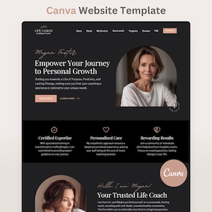 Szablon strony internetowej terapeuty, szablon Canva dla strony docelowej coacha życiowego, witryna Dark Web