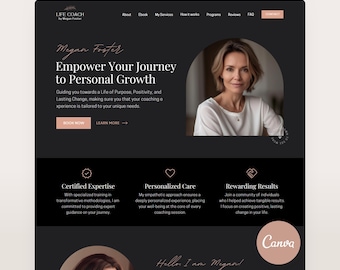 Therapist Website Template Coaching Canva Template for Life Coach Landing Page  Dark Web Site