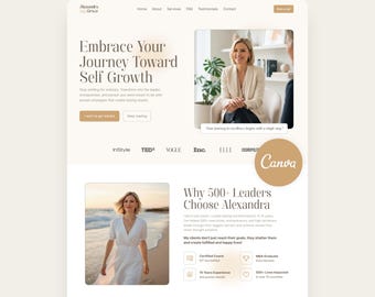 Coaching Full Website Template Coach Canva Template Multi Page Therapist Web Site Editable