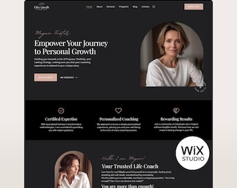 Therapist Wix Studio Template Dark Coaching Website Template Editable Black Site for Coaches