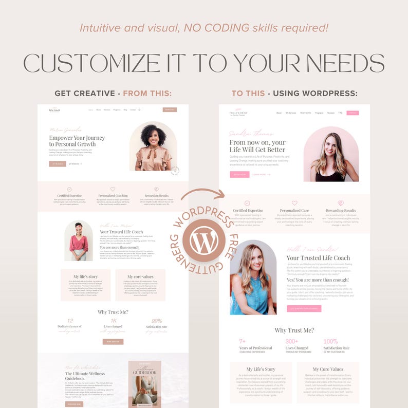Coaching Wordpress-tema Terapeut Komplett webbplats Livscoach Wordpress-mall Redigerbar Wordpress-blogg bild 5