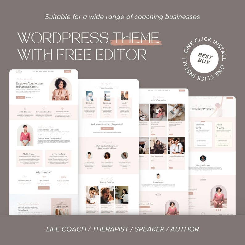 Coaching Wordpress-tema Terapeut Komplett webbplats Livscoach Wordpress-mall Redigerbar Wordpress-blogg bild 3