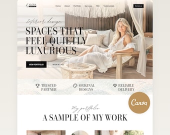 Interior Design Website Templates Designer Canva Template Home Decorator Luxury Portfolio Boho Full Site