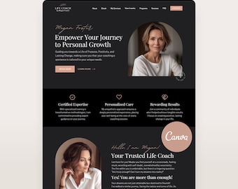 Therapist Website Template Coaching Canva Template for Life Coach Landing Page  Dark Web Site