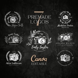 7 Photography Logo Designs Canva Watermark Logo Premade Camera Logo Editable Photography Logo Boho DIY Canva Logo Template Hand Drawn Logos