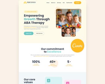 Child Therapy Canva Template Daycare Website School Template ABA Therapist Web Site Kids Education