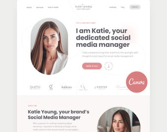 Virtueller Assistent Canva Website Vorlage Bearbeitbare Social Media Website Eine Seite Digitale Marketing Website