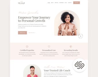 Squarespace Template Life Coach Squarespace Website for Coaches Sales Page Coaching Blog Therapist Pink