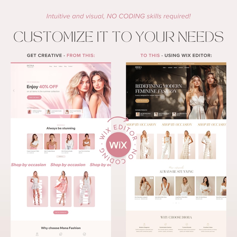 Wix Design Examples Wix Template for Fashion Stores Editable Wix Website DIY E-commerce ...