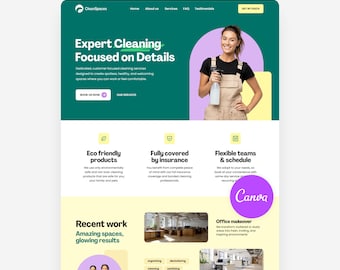 Canva Template for Cleaning Company Canva Website Services Editable Maid Web Site Multi Page